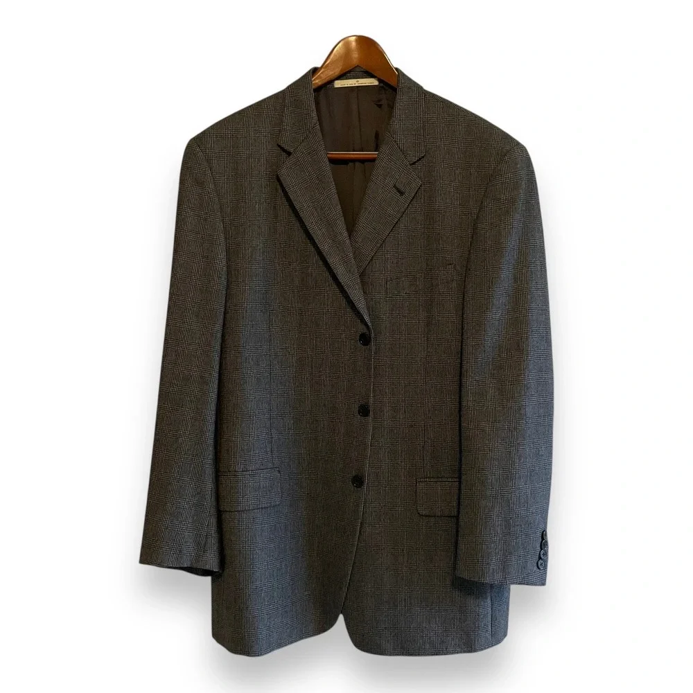 Joseph Abboud Nordstrom Men's 44L Grey Glen Plaid 100% Wool 3-Button Blazer Coat